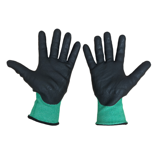 Guantes de Corte color verde recubierto de nitrilo A5 Talla 9