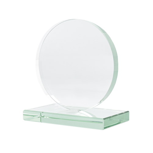 Cristal mediano de forma circular con soporte, para sublimar tamaño: 12*12*2cm