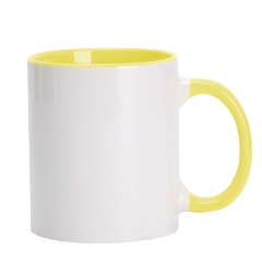 [NH13TICAM48] Taza Recta Blanca 11 oz con asa de colores y borde(amarillo)
